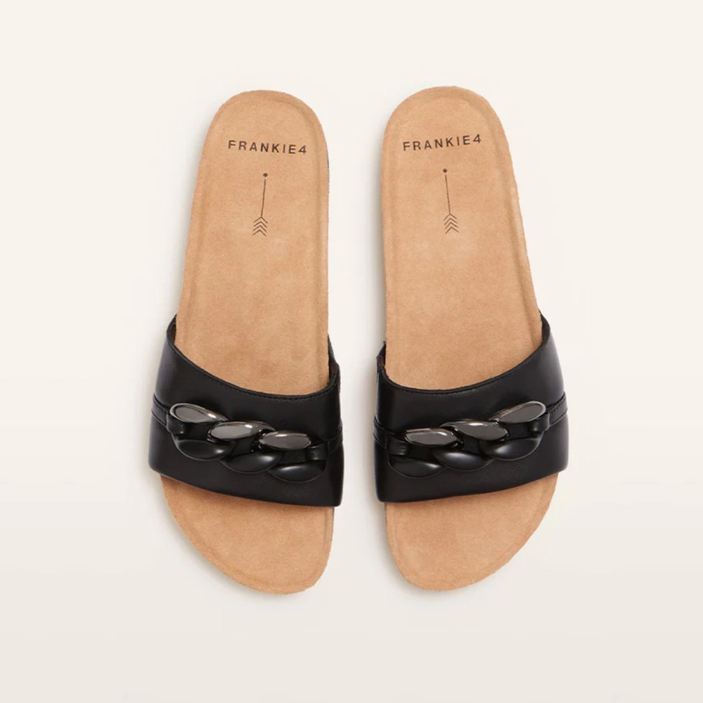 FRANKIE4 Quinn III Black slide chain detail sandals women’s Sz 7